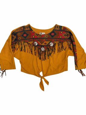 Vintage Jeans Wear Southwestern Fringe Top S Mustard Festival Western